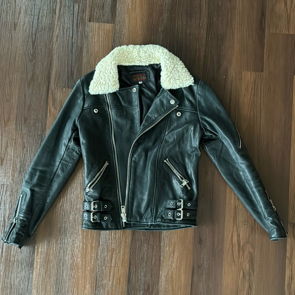 Pele Che Coco - Hepburn Leather Jacket, Sherpa Collar, XS
